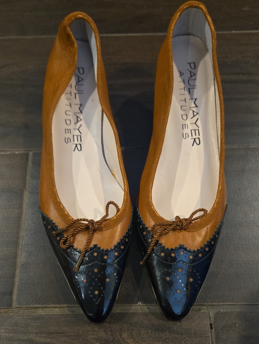 Paul Mayer Attitudes Brown And Black Spectator Leather Kitten Heels Sz 5 1/2 B